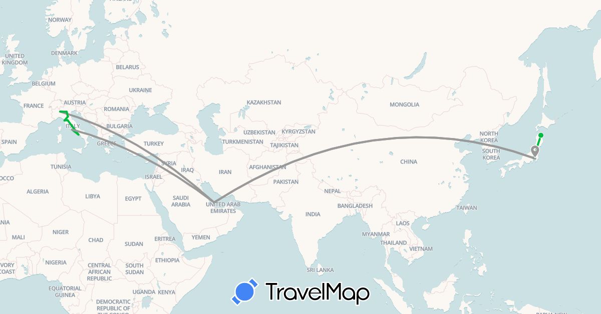 TravelMap itinerary: driving, bus, plane in Italy, Japan, Qatar (Asia, Europe)